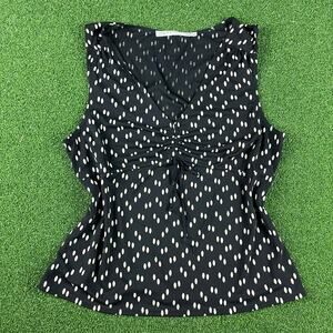 Vintage 90s Y2K Max Studio Black & Ivory Dotted Print Cinched V Neck Tank Sz M